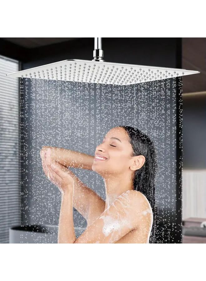 12 Inch Chrome Polished Stainless Steel Rain Shower Head With Silicone Nozzles - Image 1